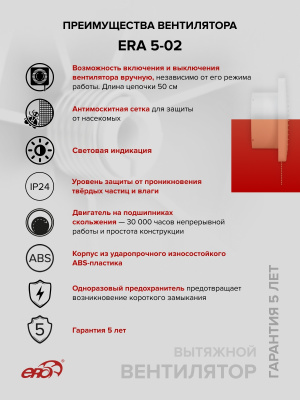 Решетка вентиляционная РК фланец D100 D136 пластик ERA